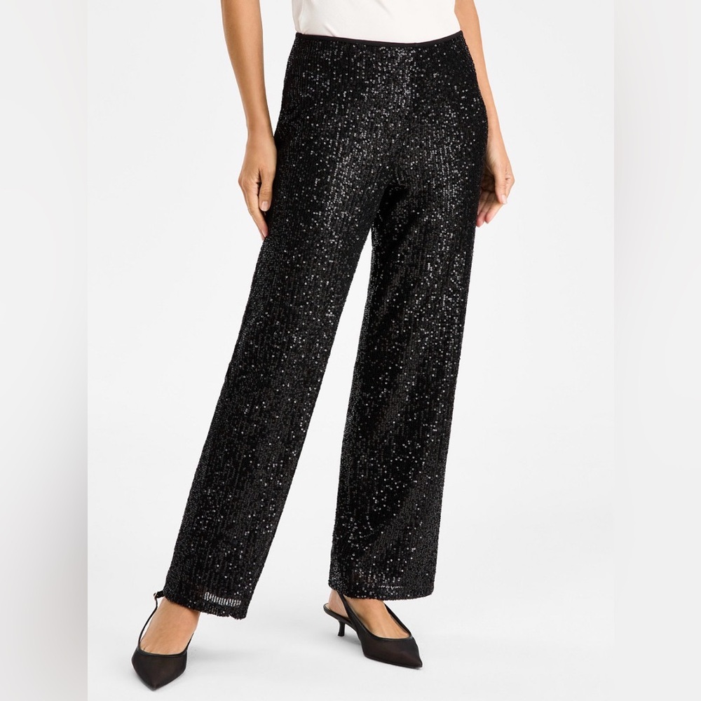 JM Collection Black Sequin Straight Leg Pants Sz M
